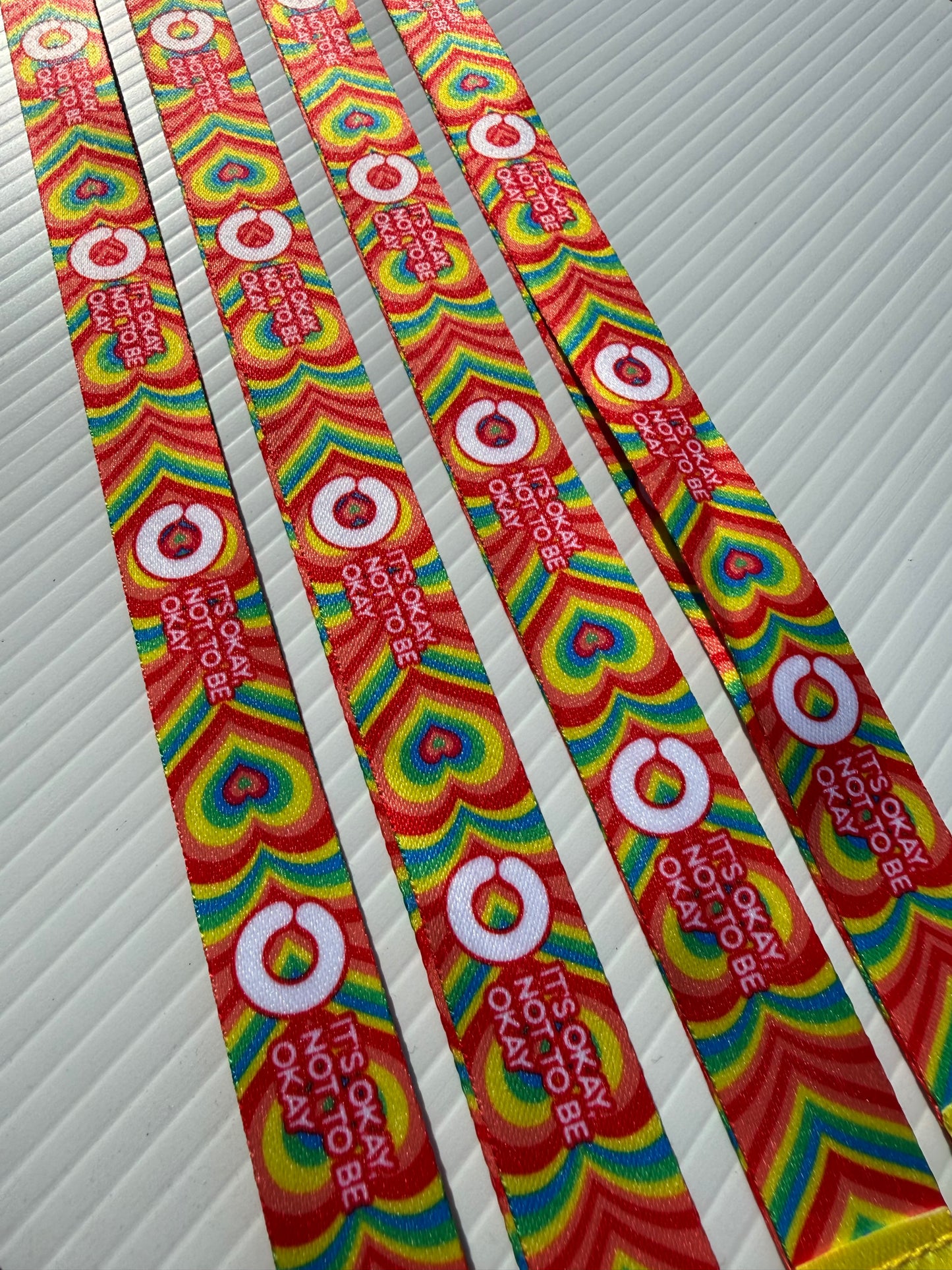 Rainbow Hearts Lanyard with safety clip