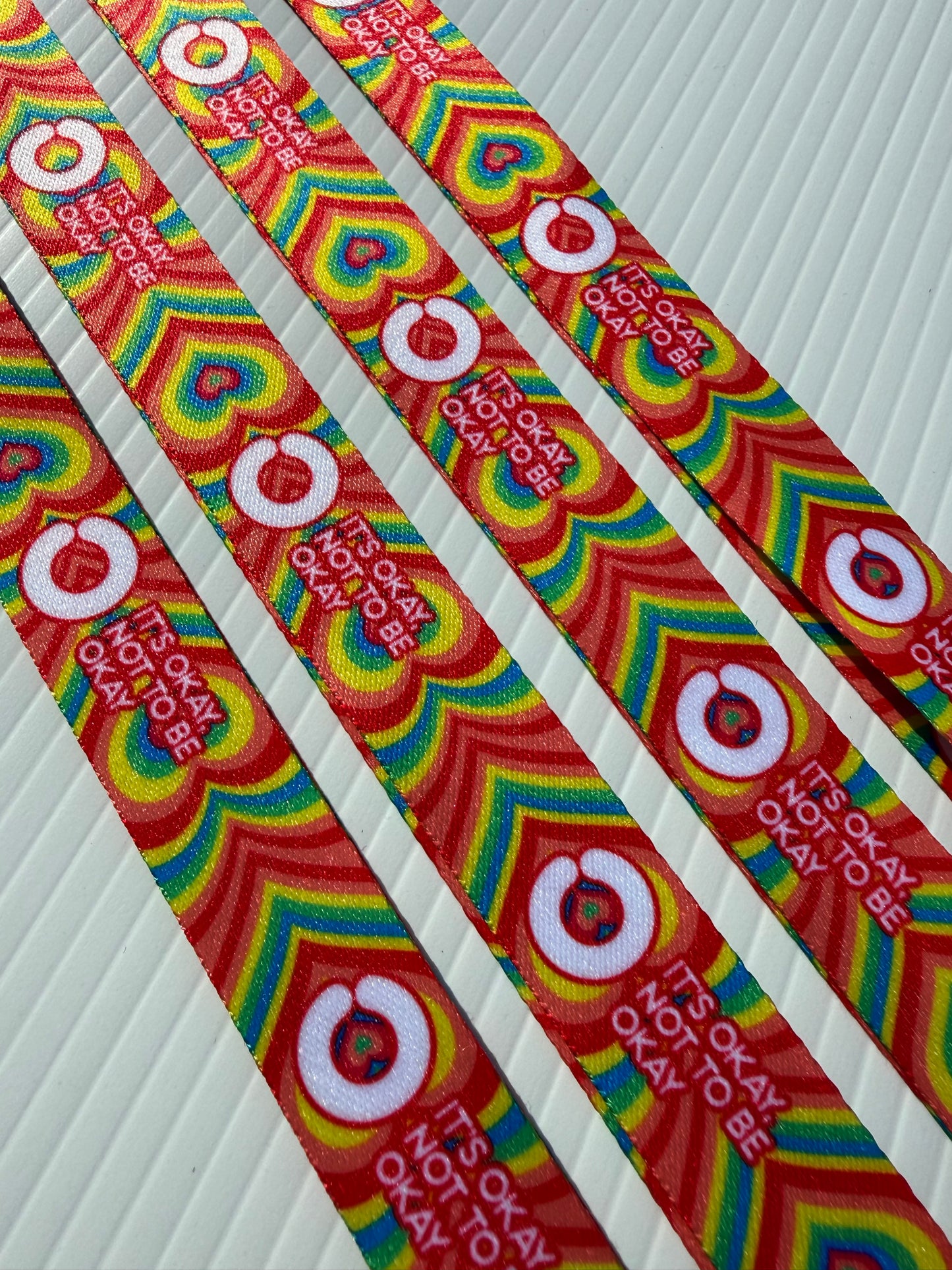 Rainbow Hearts Lanyard with safety clip