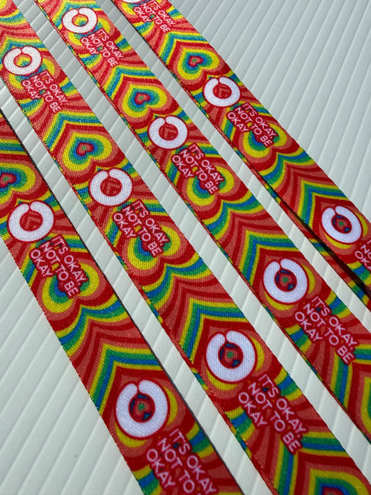 Rainbow Hearts Lanyard with safety clip